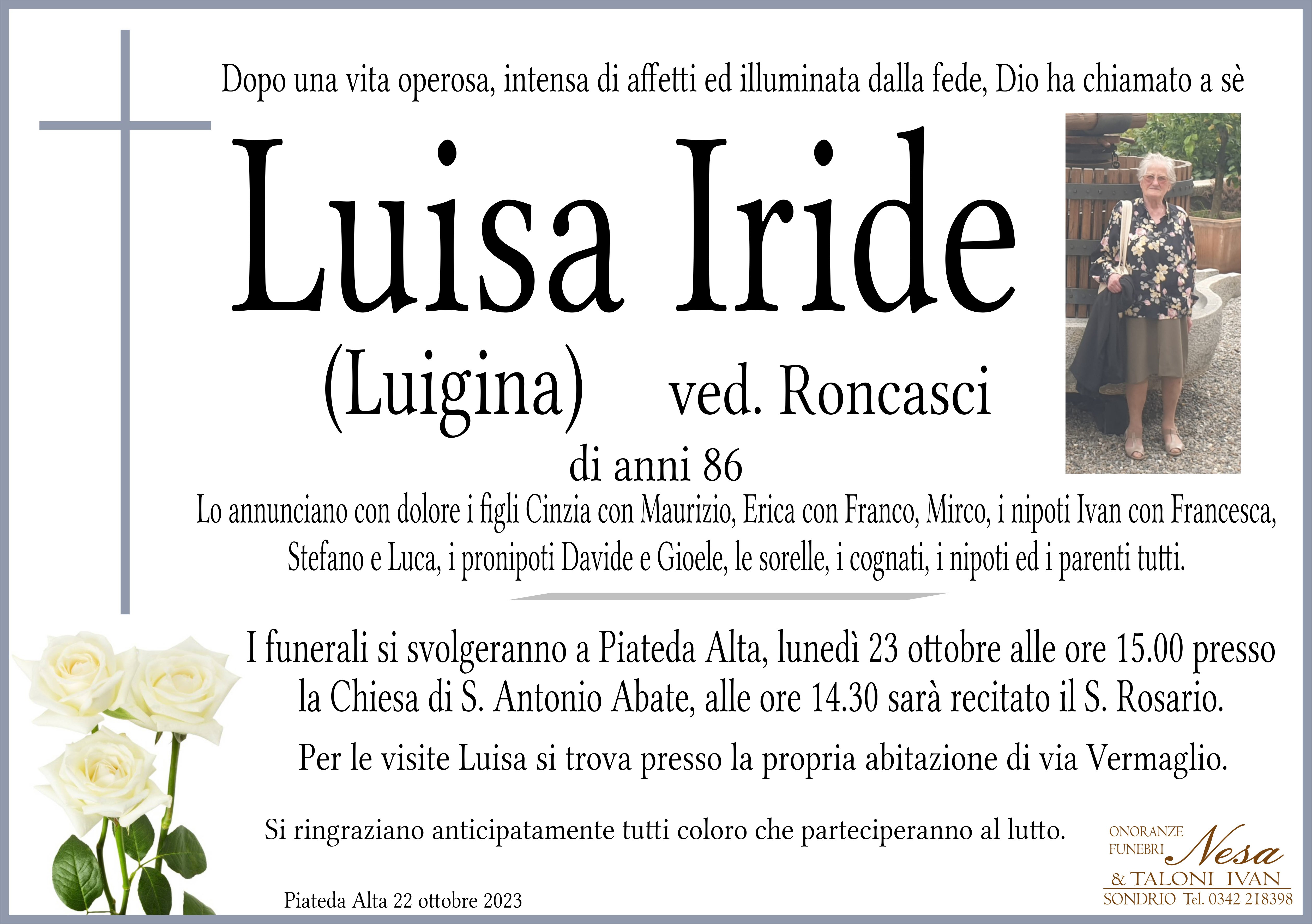 Necrologio Luisa Iride ved. Roncasci